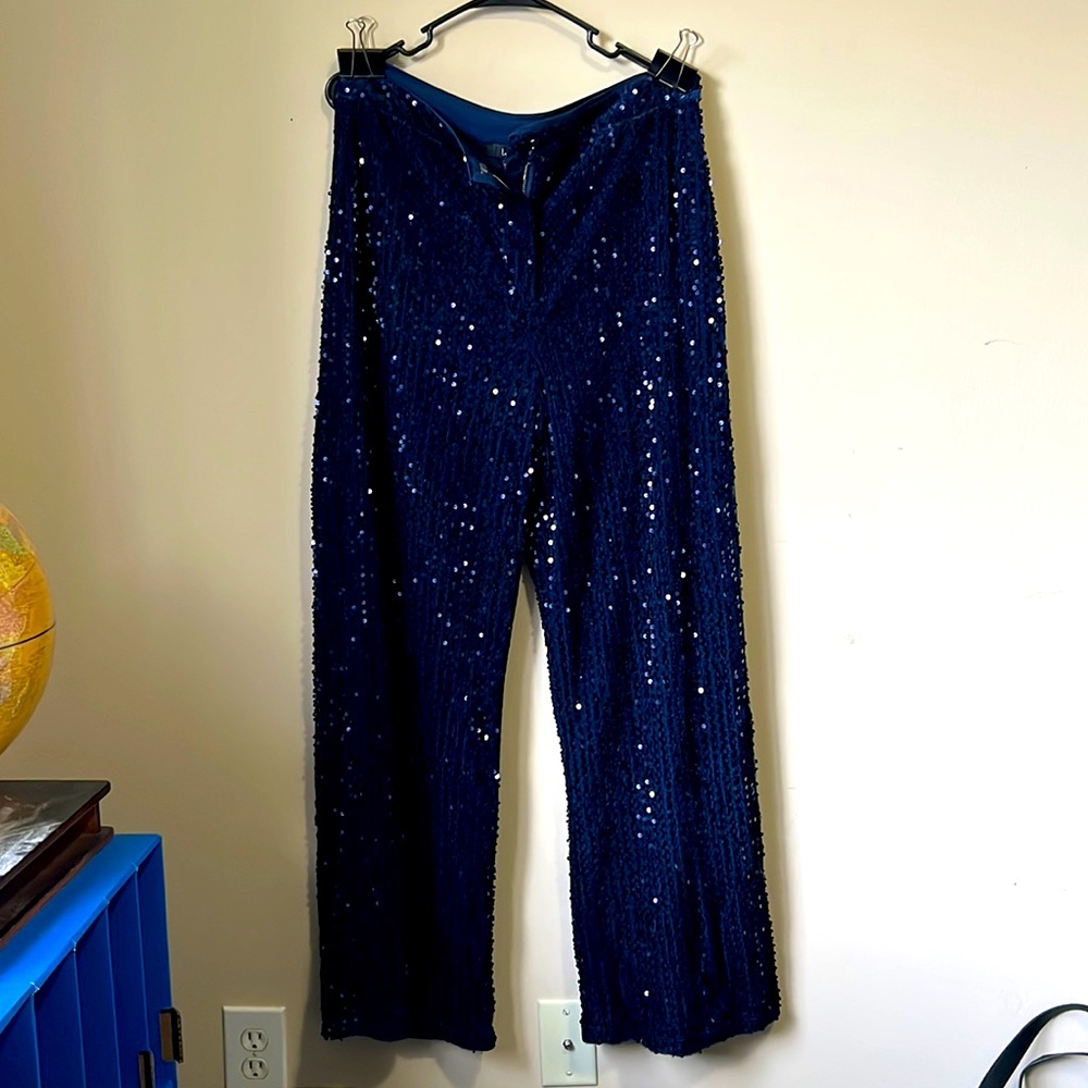 XL navy blue sequined pants